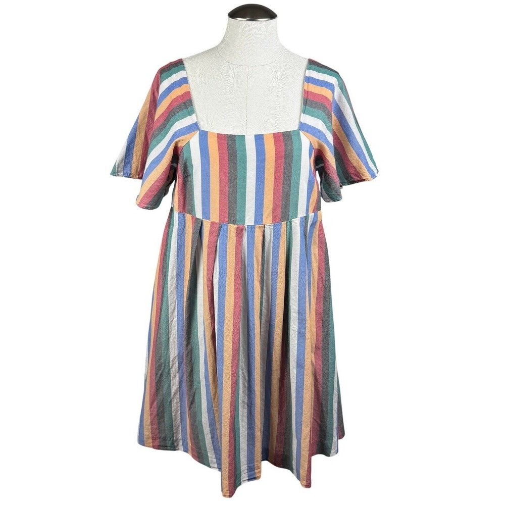 Madewell Women's Striped‎ Square Neck Flutter Sleeve Casual Dress Size Small